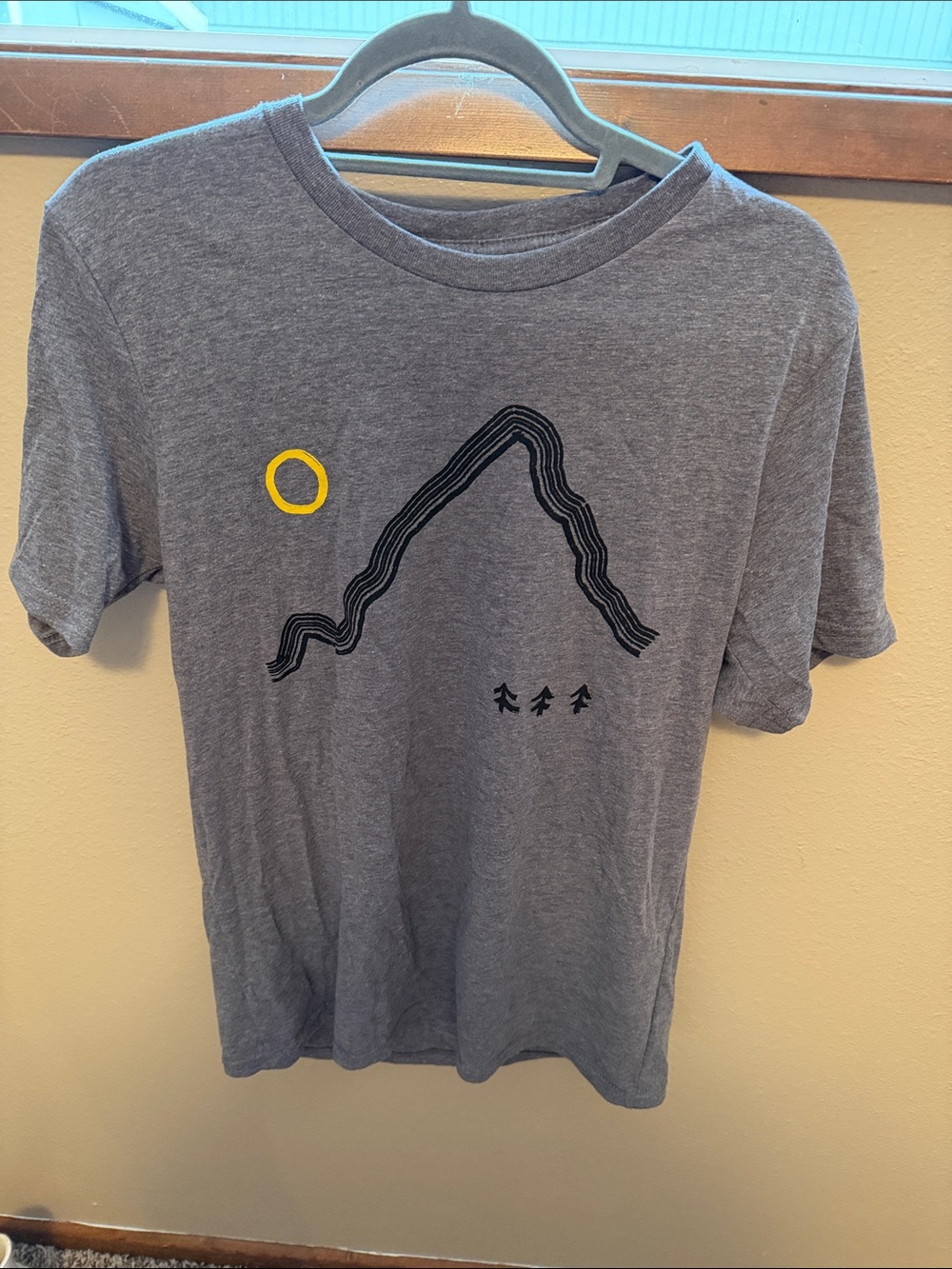 Grey Graphic Mountain T-Shirt with Yellow Accent